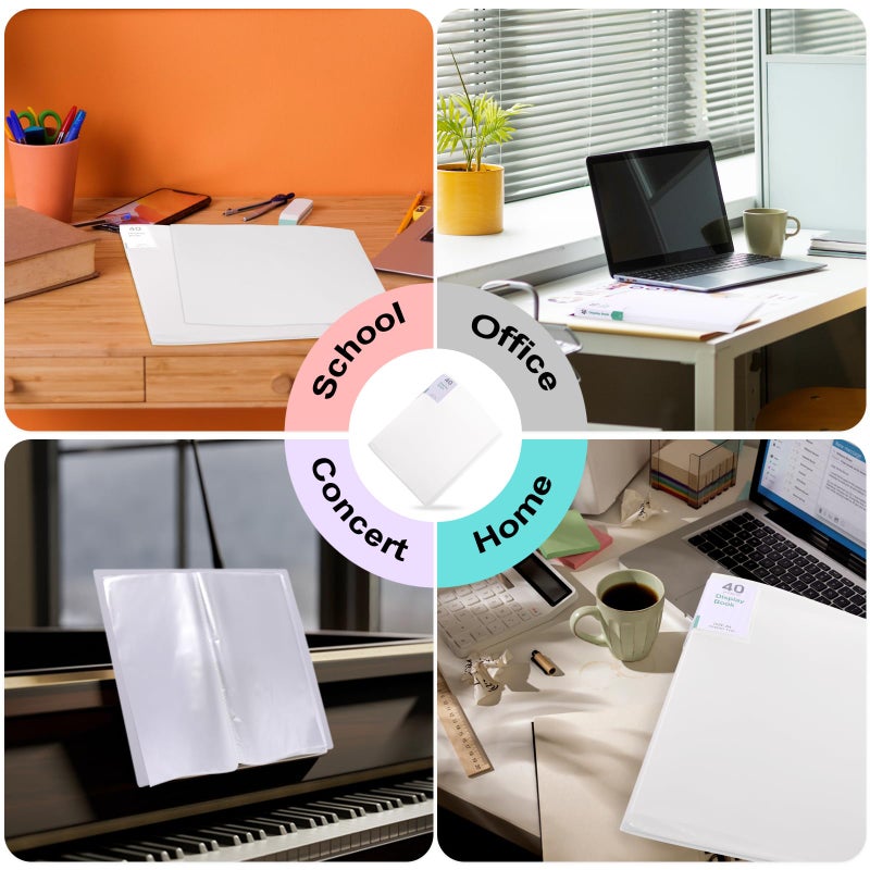 Phyxin 40-Pocket Portfolio Binder Organizer, Binder Sheet Protectors 8.5" x 11", Displaying 80 Page Plastic Folders for Documents, Document Organizer for Concert, Artwork, School & Office Use, White - Image 5